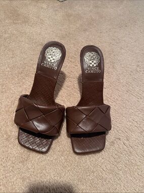Vince Camuto Dark Brown Braided Leather Slide Mules